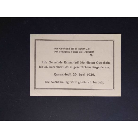 Austria 50 Heller 1920 XF+ Rannariedl