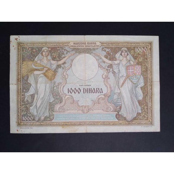 Yugoslavia 1000 Dinara 1931 overstamped VERIFICATO, Italian occupation VF