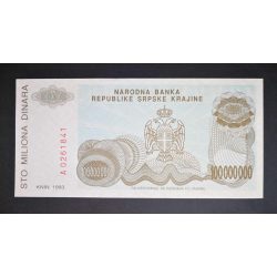 Krajinai Szerb Köztársaság 100 millió Dinara 1993 UNC