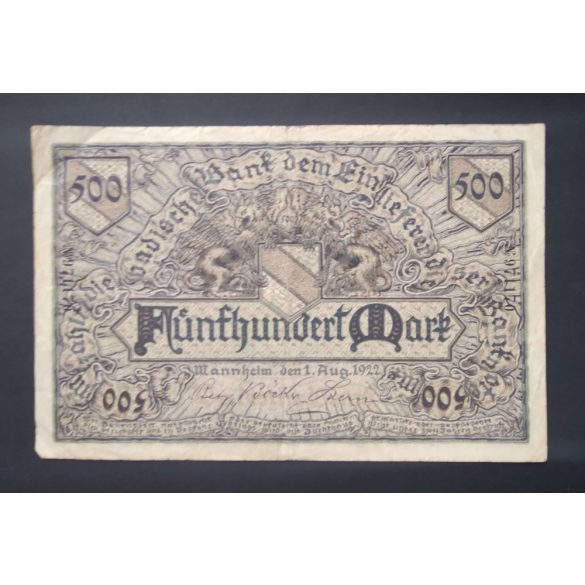 Németország 500 Mark Mannheim 1922 F 