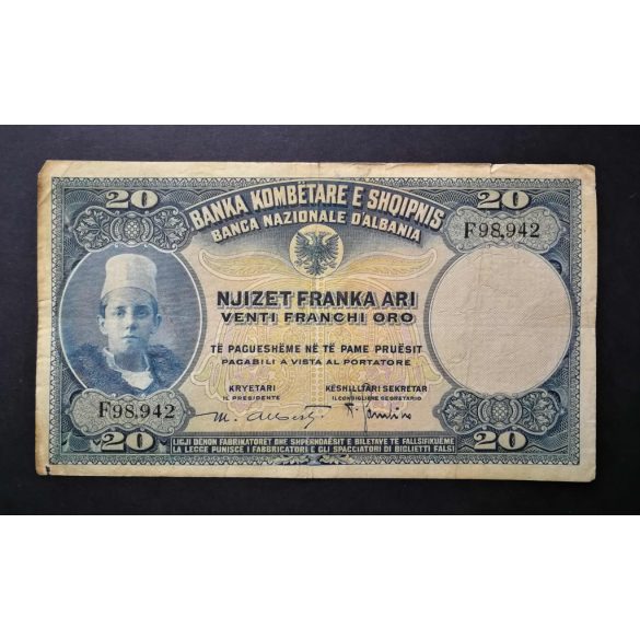 Albánia 20 Franka Ari 1926 F