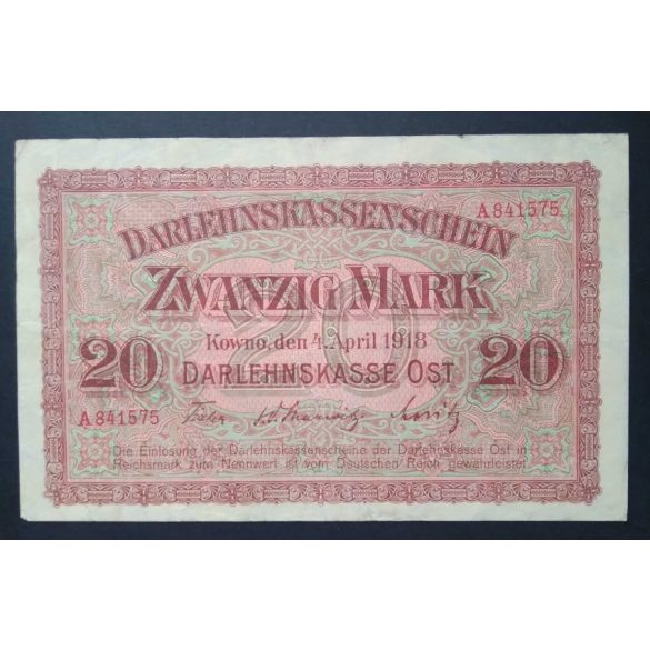 Németország 20 Mark Lengyelország, Litvánia, Lettország megszállás 1918 VF