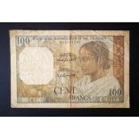 Madagascar 100 Francs 1950 P-46b VG+