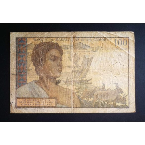 Madagascar 100 Francs 1950 P-46b VG+