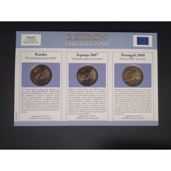 EU 2 Euro set of 3 Unc  Portugal 2009, Spain 2007, France 2008
