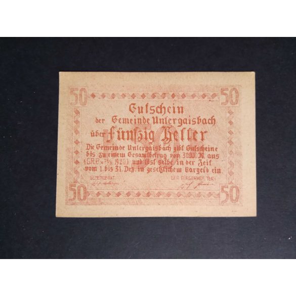 Austria 50 Heller 1920 Unc Untergaisbach 