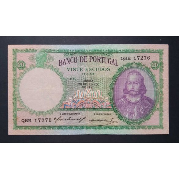 Portugália 20 Escudos 1951 VF-