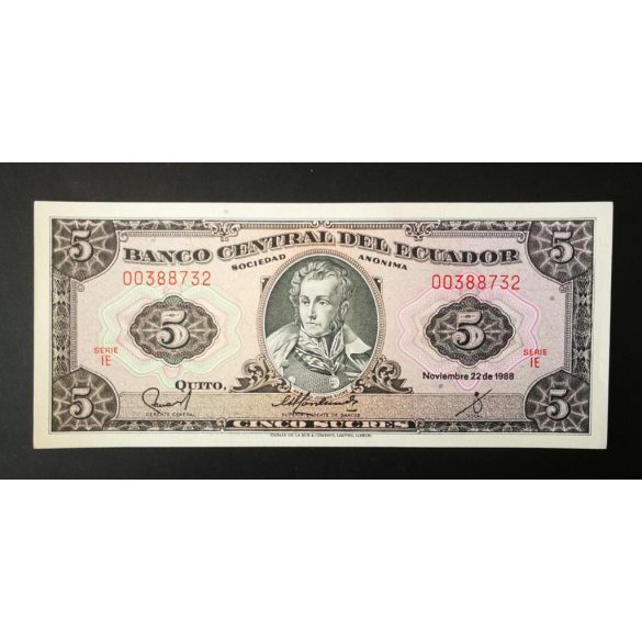 Ecuador 5 Sucres 1988 UNC