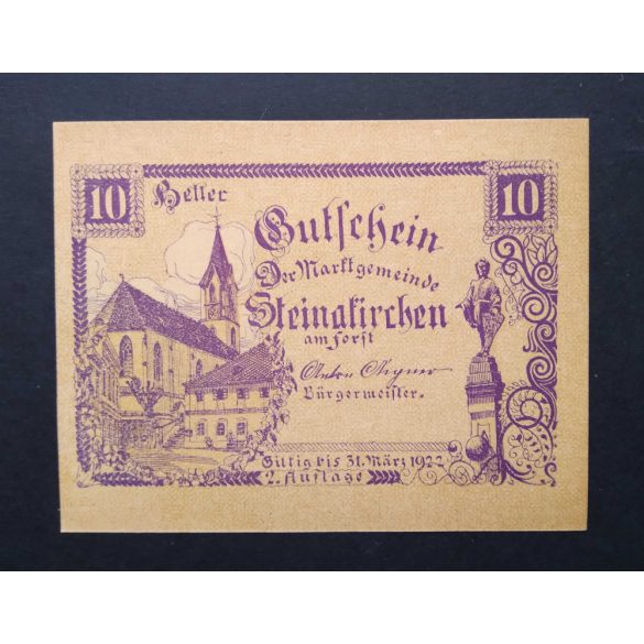 Ausztria 10 Heller 1922 Unc Steinakirchen