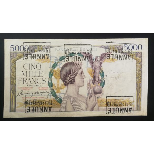 Franciaország 5000 Francs 1941 érvénytelenítve VF