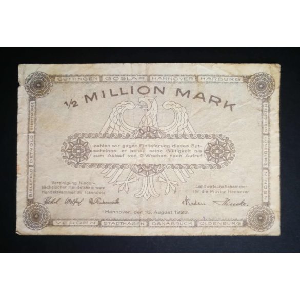 Germany 1/2 million Mark 1923 Hannover F