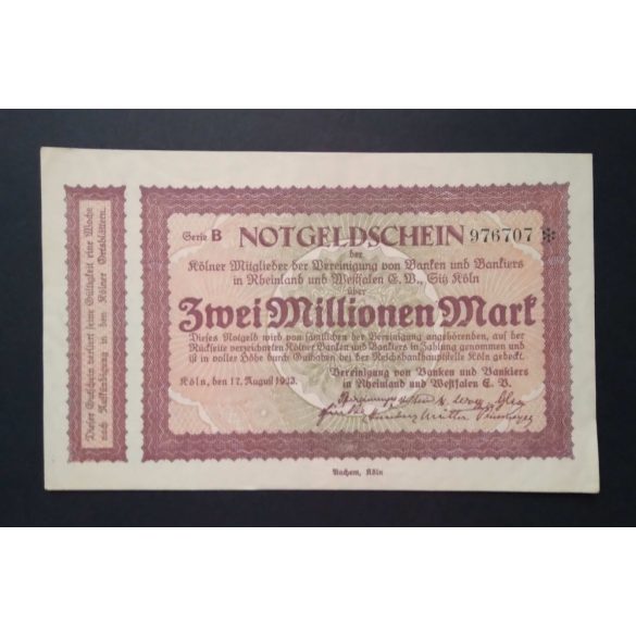 Németország 2 Millió Mark Köln 1923 XF+ 