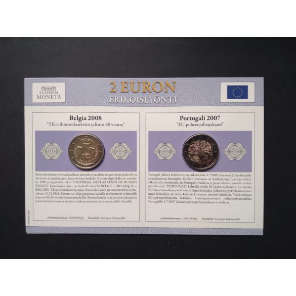 EU 2 Euro set of 2 Unc  Portugal 2007, Belgium 2008