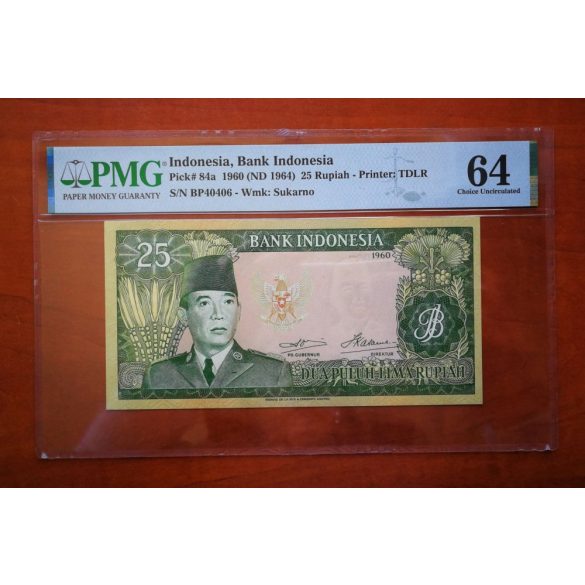 Indonézia 25 Rupiah 1960 Unc - PMG 64 minősítéssel