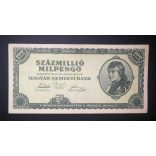Hungary 100 million Milpengő 1946 VF