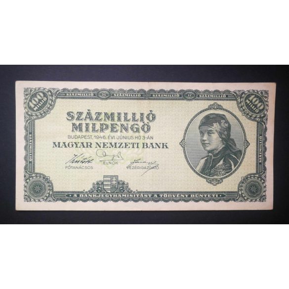 Hungary 100 million Milpengő 1946 VF