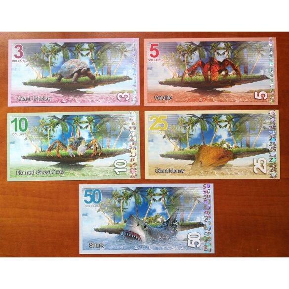 Troical Birds Aldabra Island 3, 5, 10, 25, 50 Dollars 2017 UNC set