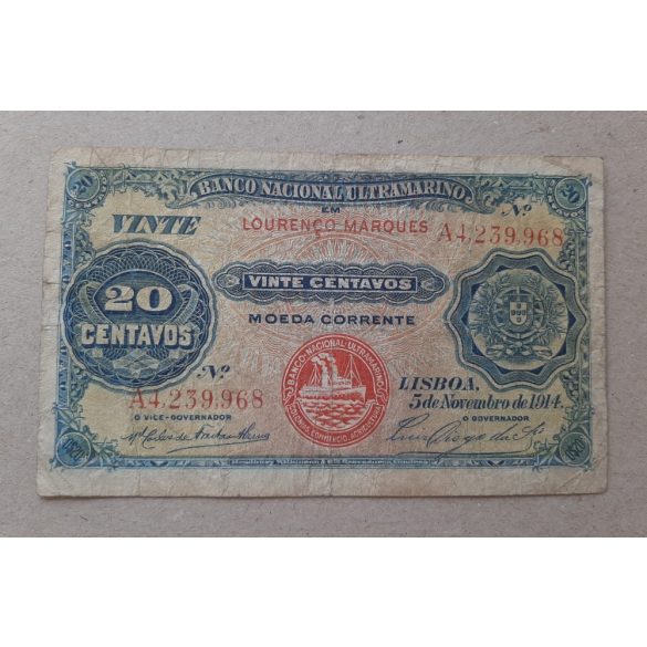 Mozambik Portugál fennhatóság 20 Centavos 1914 F-