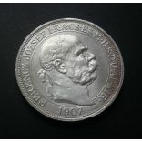 Magyarország Ferenc József 5 Korona 1907 KB ezüst 24,03 g, fülnyomok
