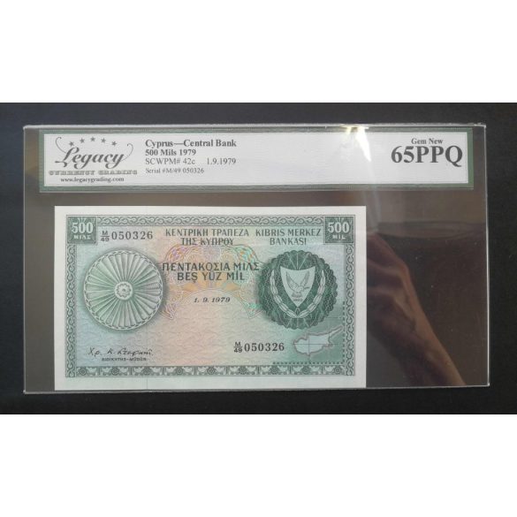 Cyprus 500 Mils 1979 UNC - LGG 65 Graded Banknote