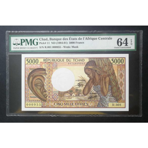Csád 5000 Francs 1984-91 UNC PMG által minősített bankjegy