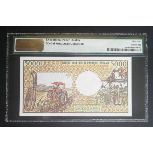 Csád 5000 Francs 1984-91 UNC PMG által minősített bankjegy