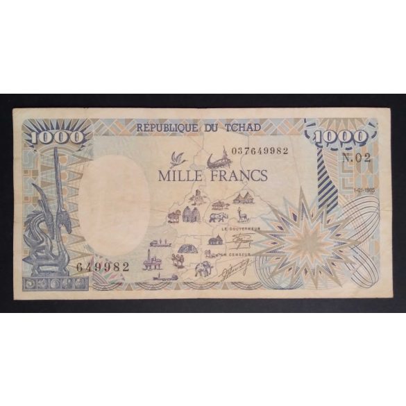 Közép-Afrikai Államok, Csád 1000 Francs 1985 F+