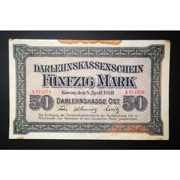 Germany 50 Mark KOWNO Poland, Lithuania, Latvia occupation 1918 F+