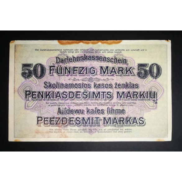Germany 50 Mark KOWNO Poland, Lithuania, Latvia occupation 1918 F+