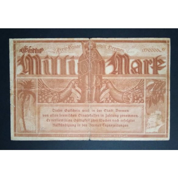 Germany 1 Million Mark Bremen 1923 F- 