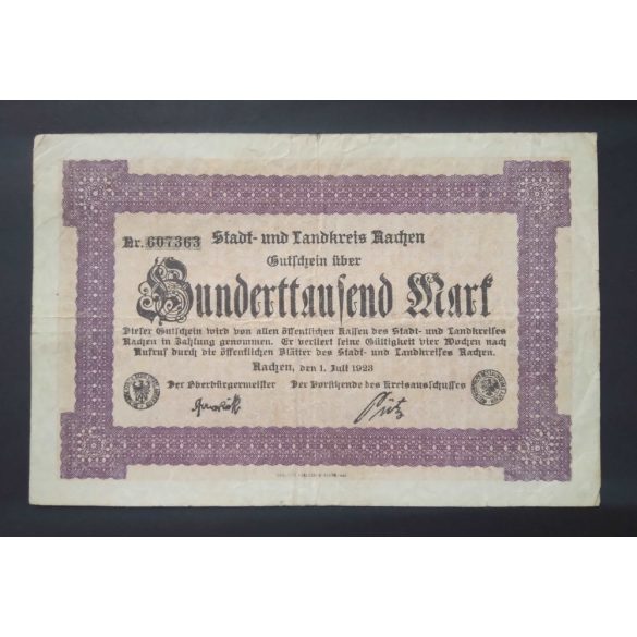 Germany 100000 Mark 1923 F Aachen