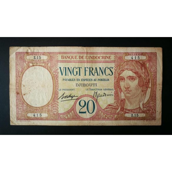 Francia Szomáliföld Djibouti 20 Francs 1926 F