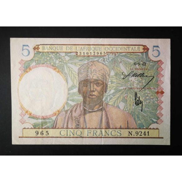 Francia Nyugat-Afrika 5 Francs 1942 VF+