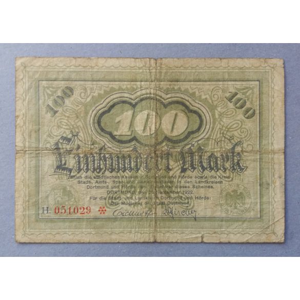 Németország Dortmund 100 Mark 1922 VG