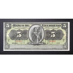   Mexikó Guerrero 5 Pesos 1906-1914 BANCO de GUERRERO "AMORTIZADO" perforáció UNC-