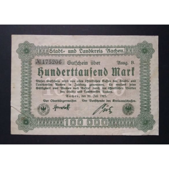 Germany 100000 Mark 1923 F Aachen