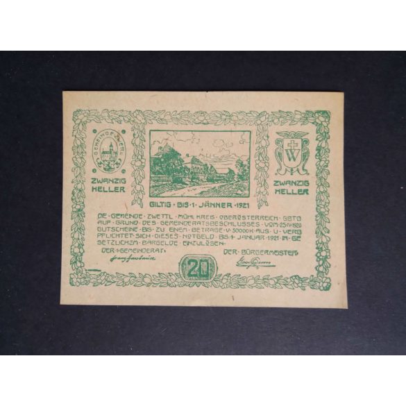 Austria 20 Heller 1921 Unc- Zwettl 