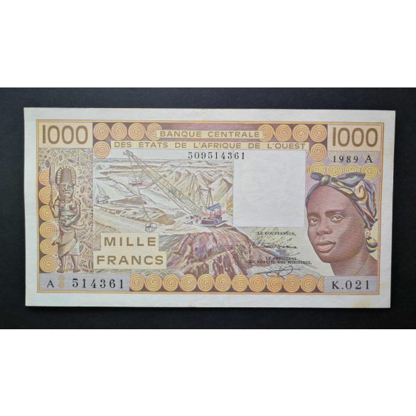 Nyugat-Afrikai Államok, Elefántcsontpart 1000 Francs 1989 VF+