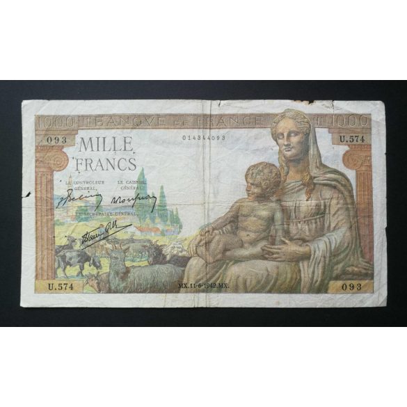 France 1000 Francs 1942 VG+