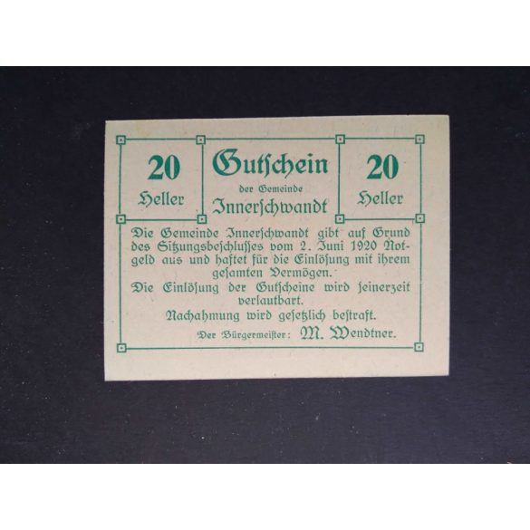 Austria 20 Heller 1920 Unc Innerschwandt