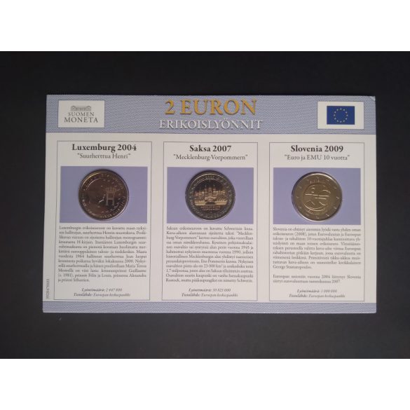 EU 2 Euro set of 3 Unc  Luxembourg 2004, Germany 2007, Slovenia 2009