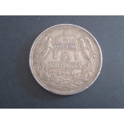 Magyarország 5 Korona 1909 KB ezüst patina XF