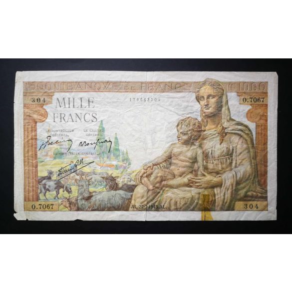 France 1000 Francs 1943 VG+