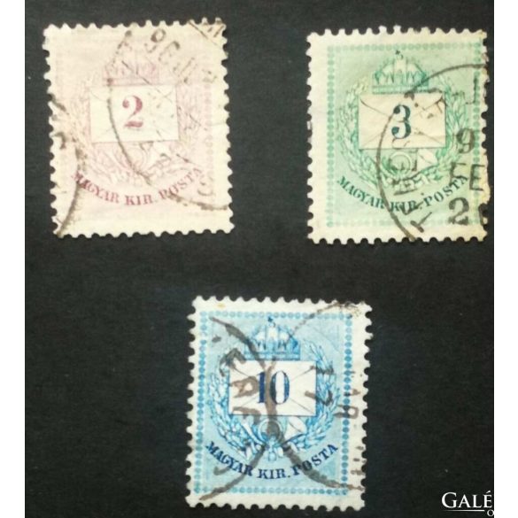 Hungary 1890 Letter, coloured cipher 3 pcs, perf 12:11 3/4 used