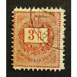  Magyarország 1888 Feketeszámú karajcáros 3 Ft pecsételt, elvékonyodás G3 