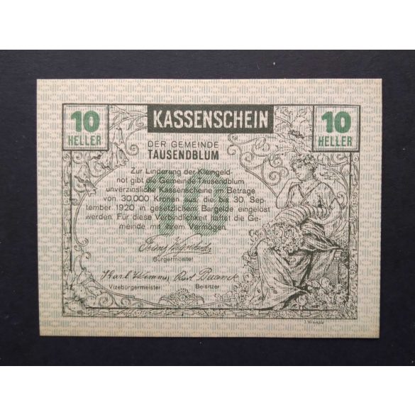 Ausztria 10 Heller 1920 Unc Tausendblum 