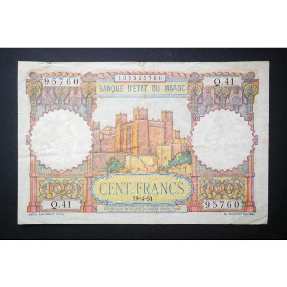 Morocco 100 Francs 1951 F