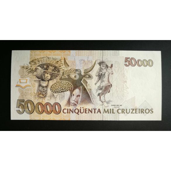 Brazil 50 Cruzeiros overprint on 50000 Cruzeiros 1992-94 UNC