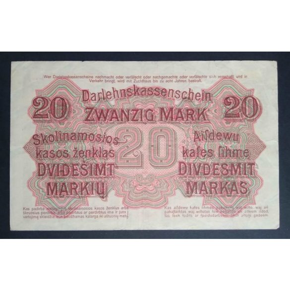 Germany 20 Mark Poland, Lithuania, Latvia occupation 1918 VF