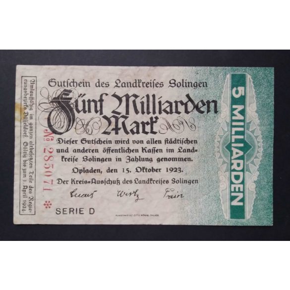 Germany 5 Billion Mark Opladen 1923 VF